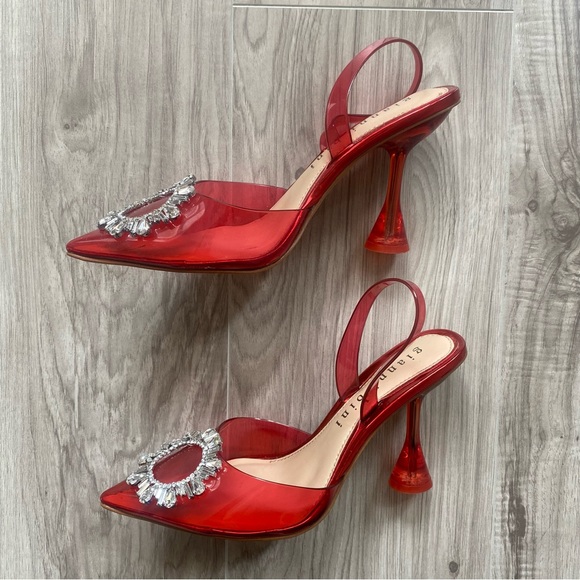 Gianni Bini vivyee crystal sling back pumps heels clear santorini red size 8 - Picture 5 of 8